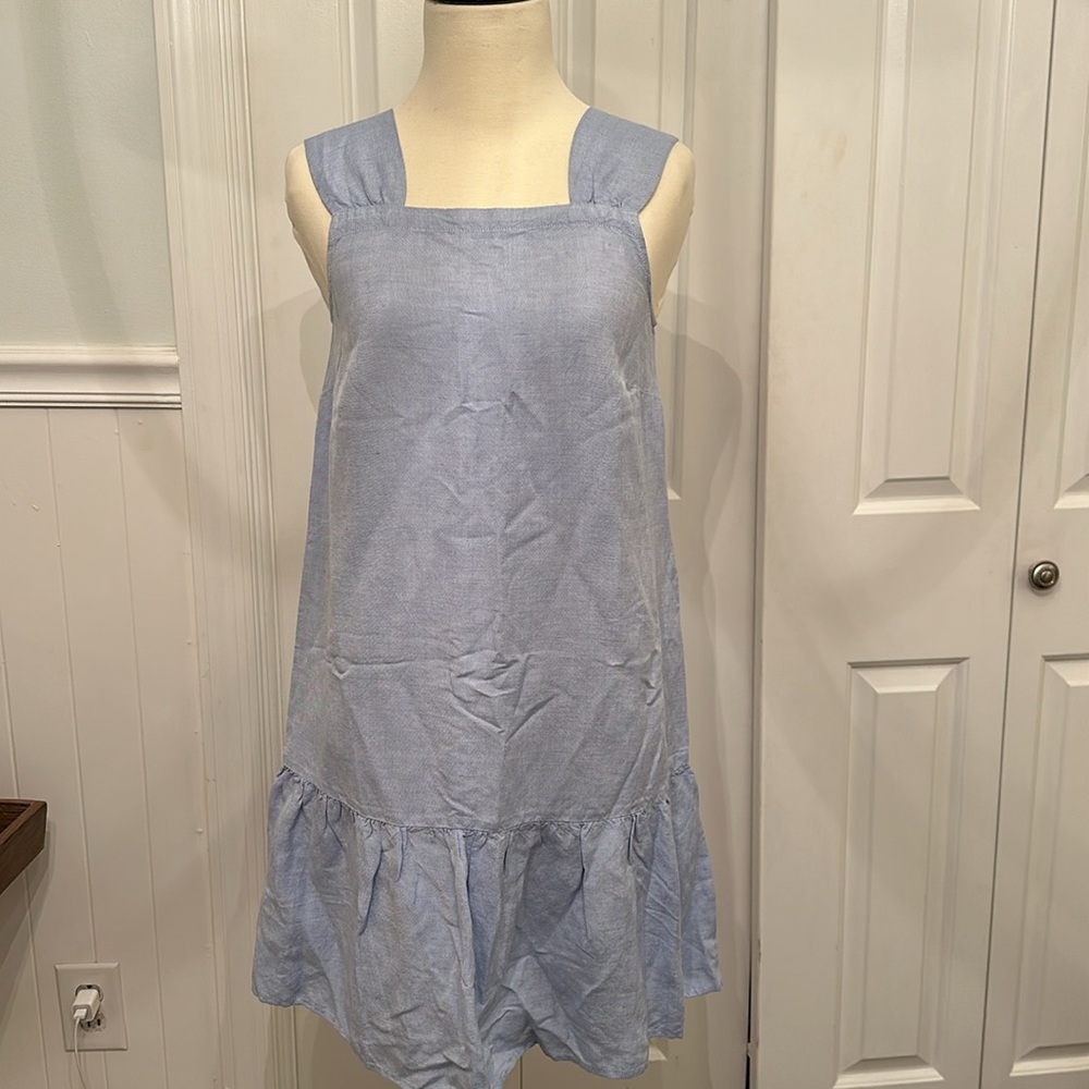 NWT LOFT Chambray Square Neck Flounce Dress - Picture 2 of 7